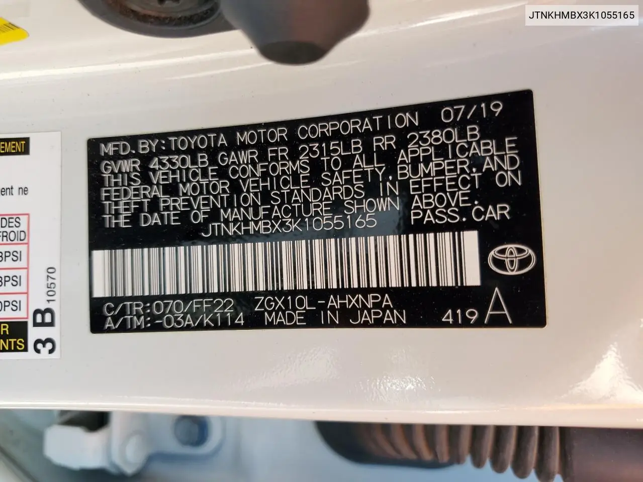 2019 Toyota C-Hr Xle VIN: JTNKHMBX3K1055165 Lot: 62384805