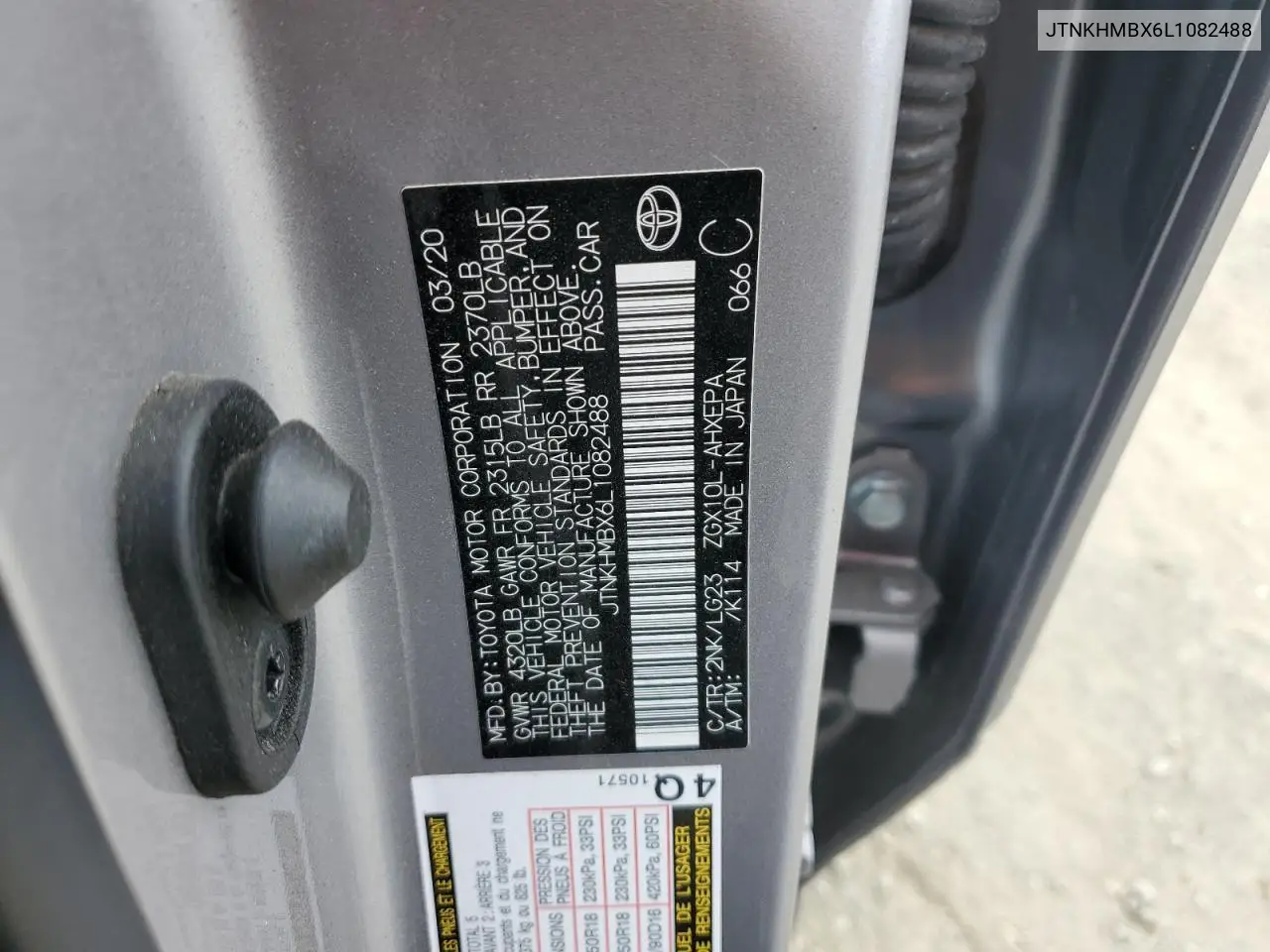 2020 Toyota C-Hr Xle VIN: JTNKHMBX6L1082488 Lot: 54359755