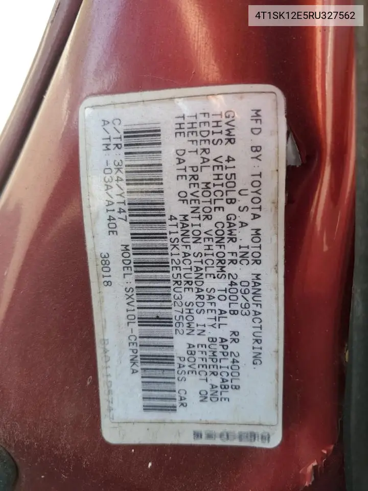 1994 Toyota Camry Le VIN: 4T1SK12E5RU327562 Lot: 54372185
