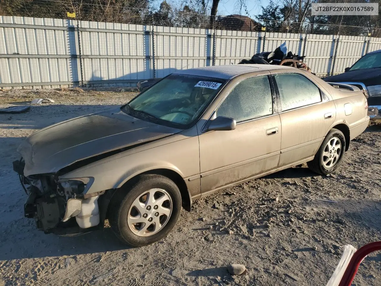1999 Toyota Camry Le VIN: JT2BF22K0X0167589 Lot: 42699015
