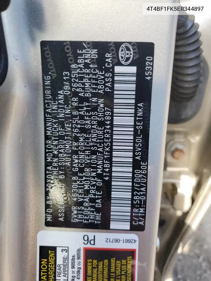2014 Toyota Camry L VIN: 4T4BF1FK5ER344897 Lot: 63266215