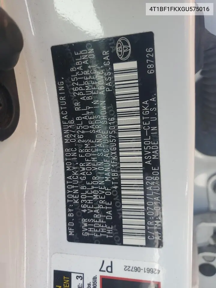 4t1bf1fkxgu575016 4T1BF1FKXGU575016 2016 Toyota Camry Le