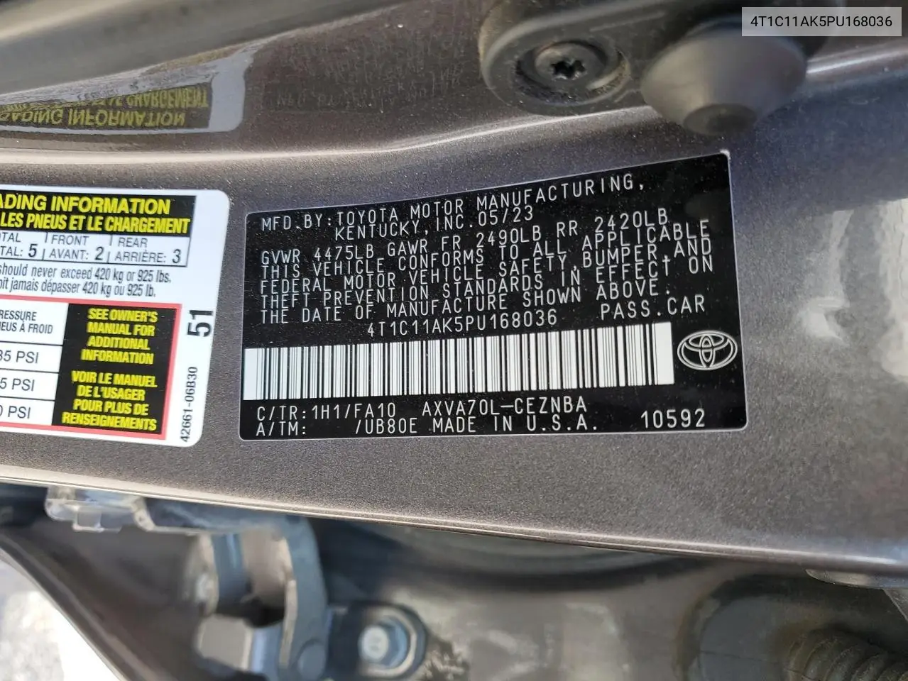 2023 Toyota Camry Le VIN: 4T1C11AK5PU168036 Lot: 56898495