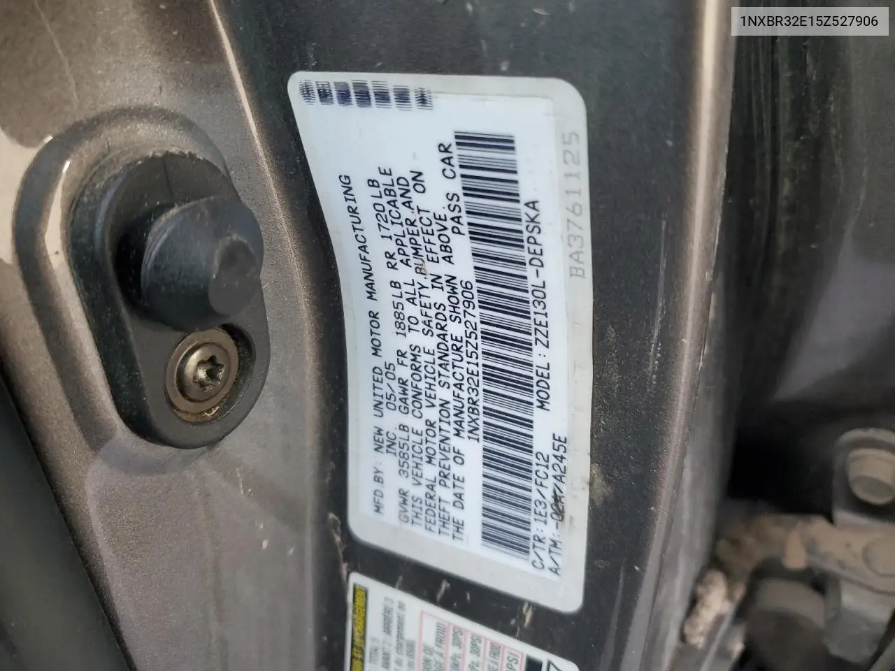 2005 Toyota Corolla Ce VIN: 1NXBR32E15Z527906 Lot: 48731045