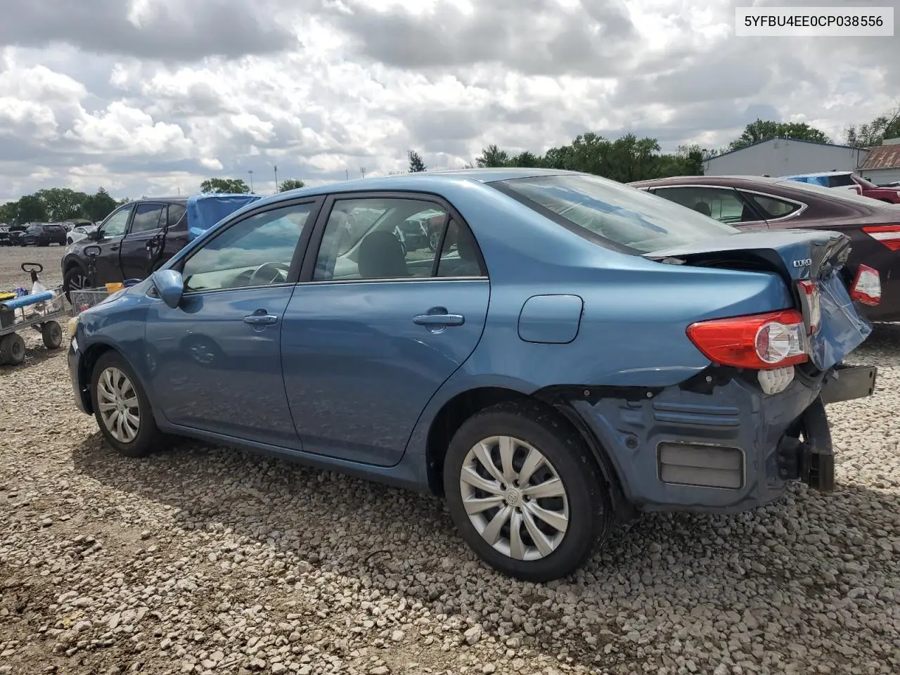 2012 Toyota Corolla Base VIN: 5YFBU4EE0CP038556 Lot: 57159815