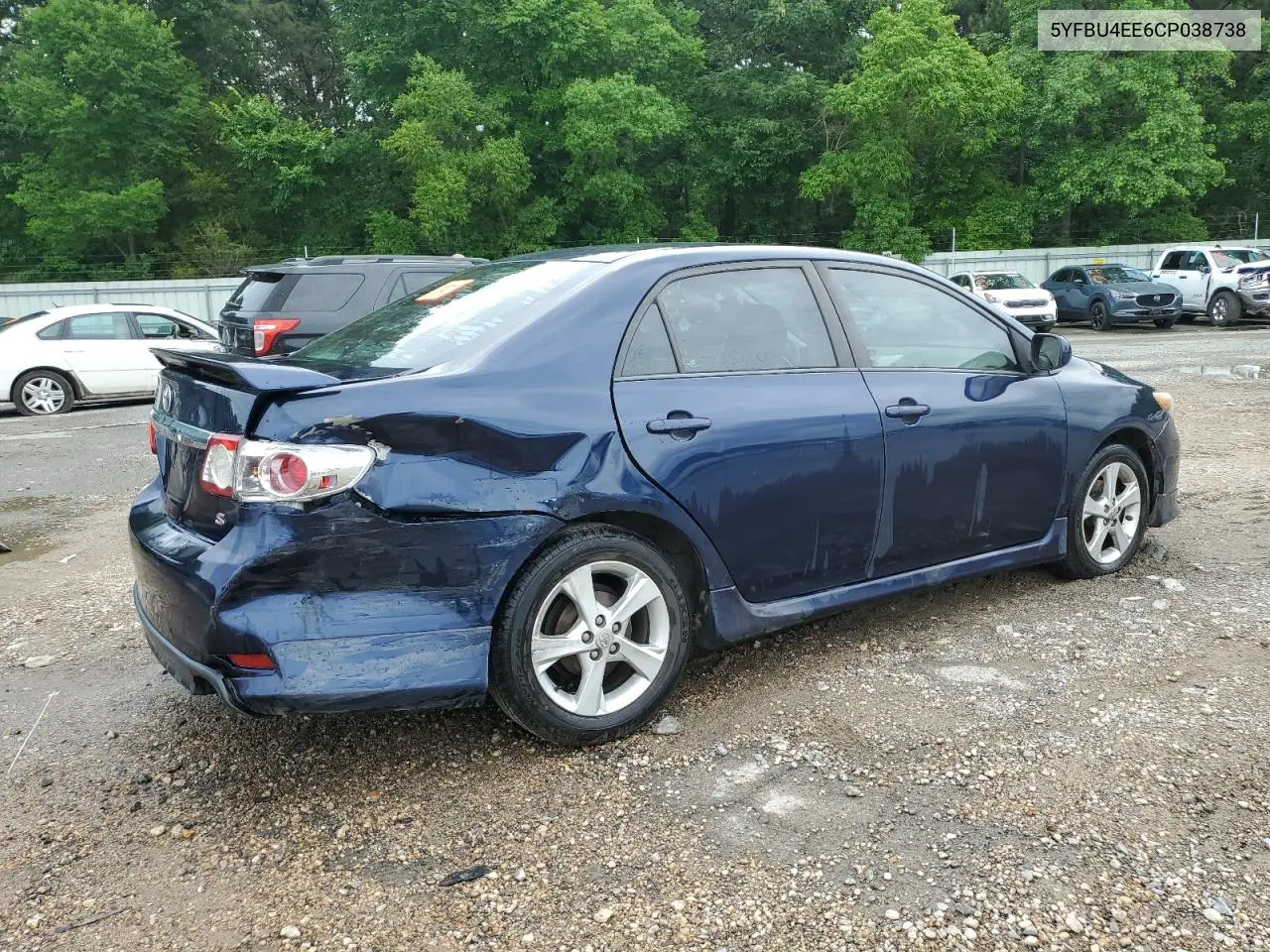 2012 Toyota Corolla Base VIN: 5YFBU4EE6CP038738 Lot: 58990665