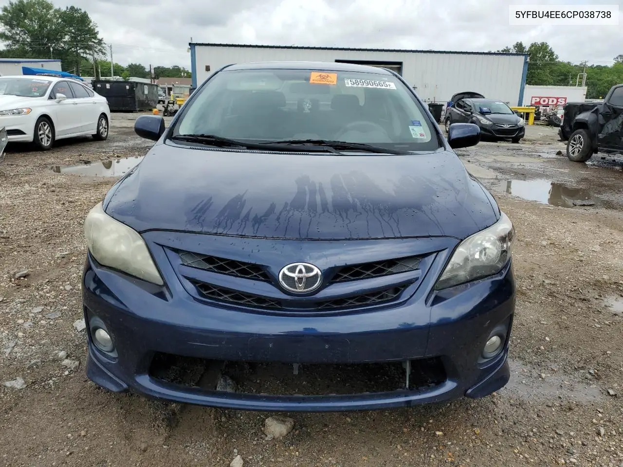 2012 Toyota Corolla Base VIN: 5YFBU4EE6CP038738 Lot: 58990665