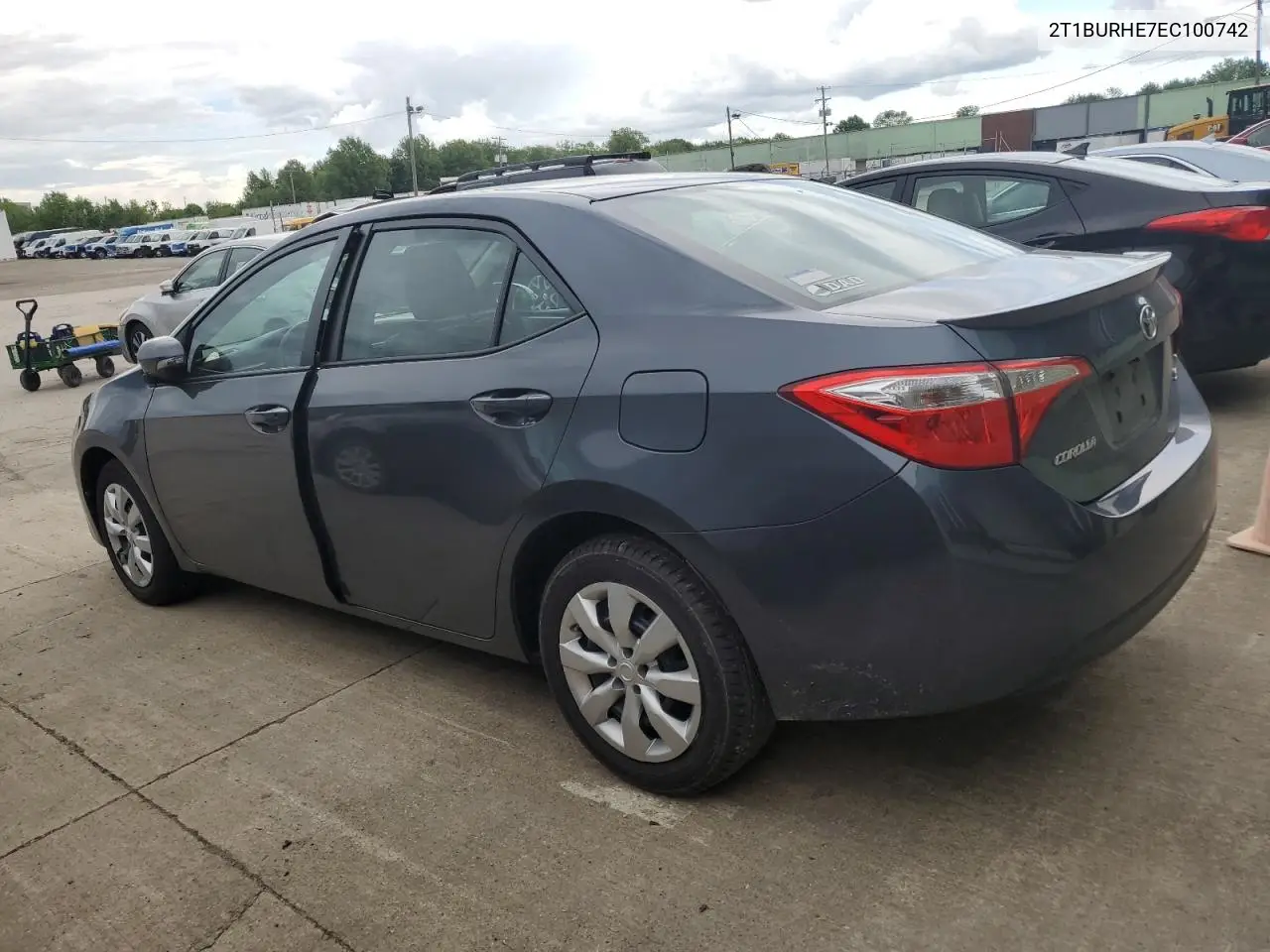 2014 Toyota Corolla L VIN: 2T1BURHE7EC100742 Lot: 57101115