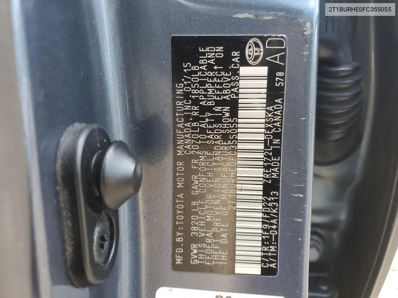 2015 Toyota Corolla L VIN: 2T1BURHE0FC355055 Lot: 63194675