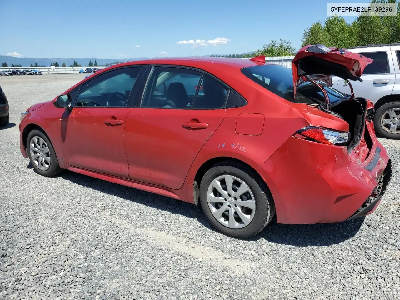 2020 Toyota Corolla Le VIN: 5YFEPRAE2LP139296 Lot: 62711295
