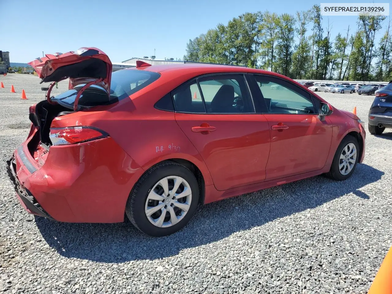 2020 Toyota Corolla Le VIN: 5YFEPRAE2LP139296 Lot: 62711295