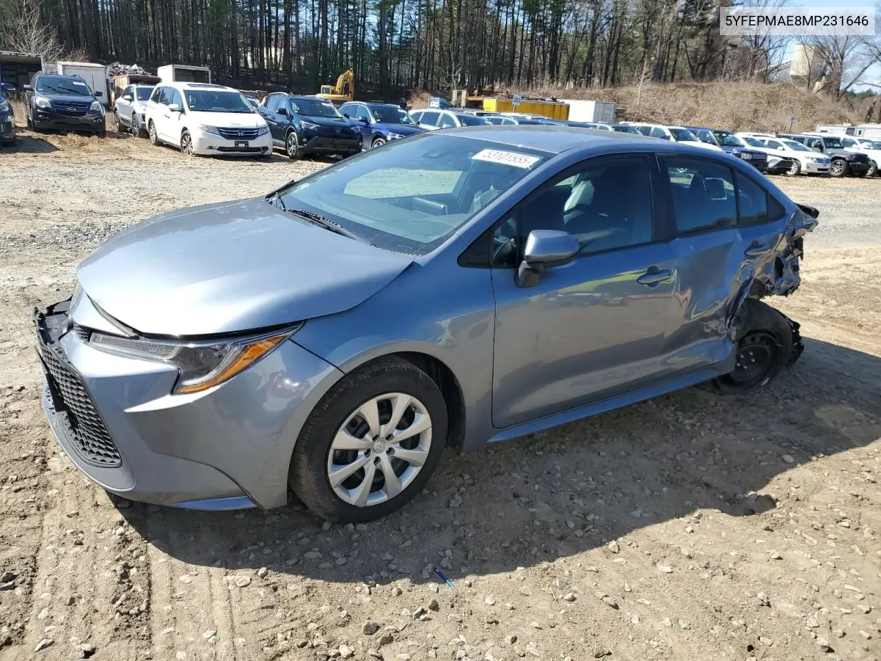 2021 Toyota Corolla Le VIN: 5YFEPMAE8MP231646 Lot: 53101555