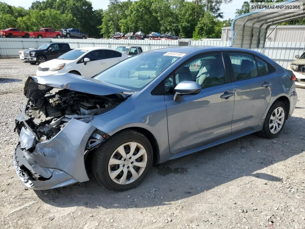 2022 Toyota Corolla Le VIN: 5YFEPMAE4NP392366 Lot: 53444195
