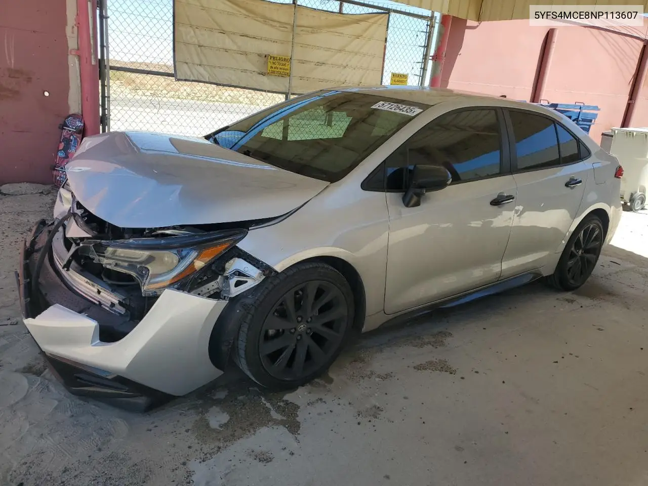 2022 Toyota Corolla Se VIN: 5YFS4MCE8NP113607 Lot: 57126435