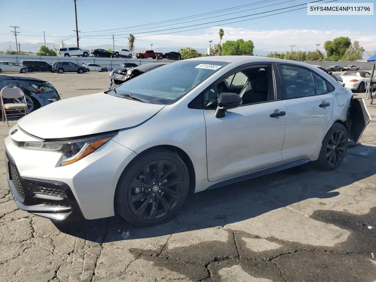 2022 Toyota Corolla Se VIN: 5YFS4MCE4NP113796 Lot: 63158965