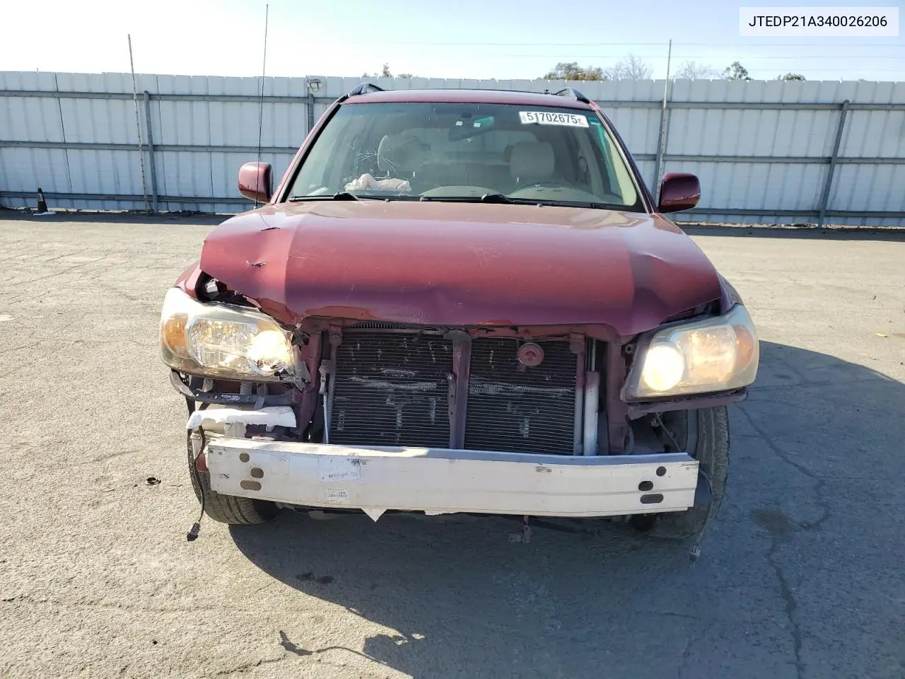 2004 Toyota Highlander Base VIN: JTEDP21A340026206 Lot: 51702675