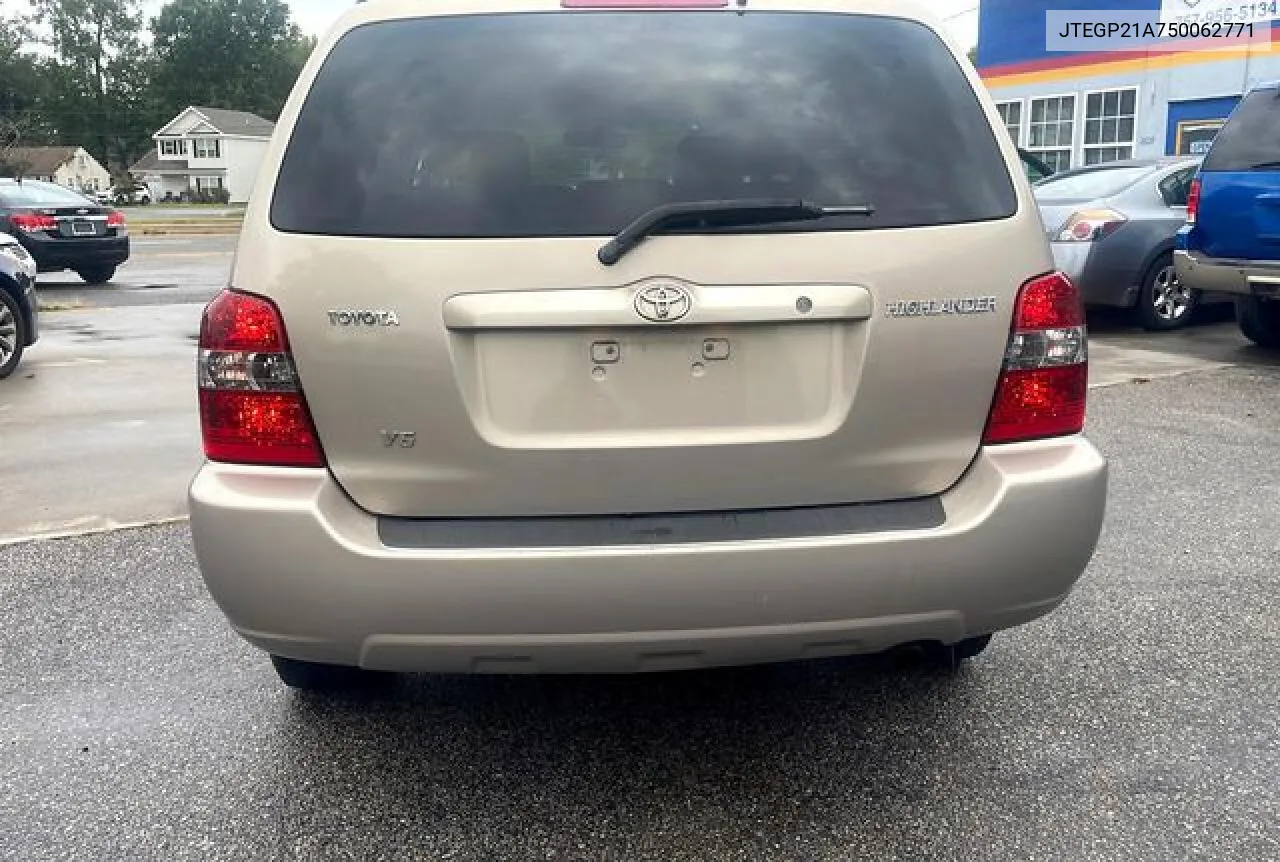 2005 Toyota Highlander Limited VIN: JTEGP21A750062771 Lot: 61847342