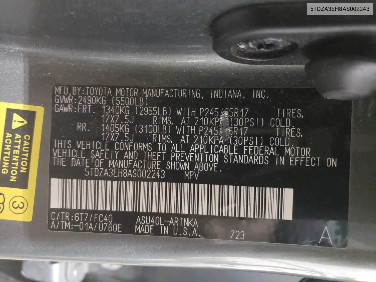 2010 Toyota Highlander VIN: 5TDZA3EH8AS002243 Lot: 57016085