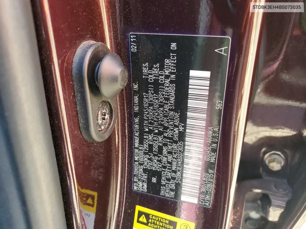 2011 Toyota Highlander Base VIN: 5TDBK3EH4BS073035 Lot: 62716085