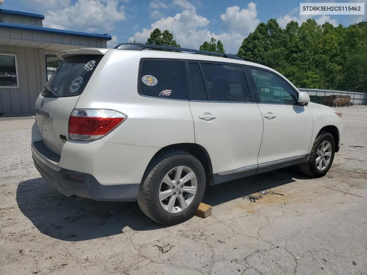 2012 Toyota Highlander Base VIN: 5TDBK3EH2CS115462 Lot: 61862035