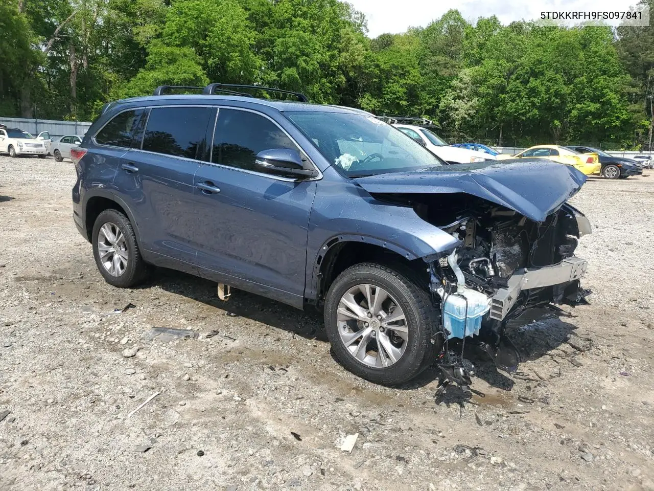 2015 Toyota Highlander Xle VIN: 5TDKKRFH9FS097841 Lot: 54375355