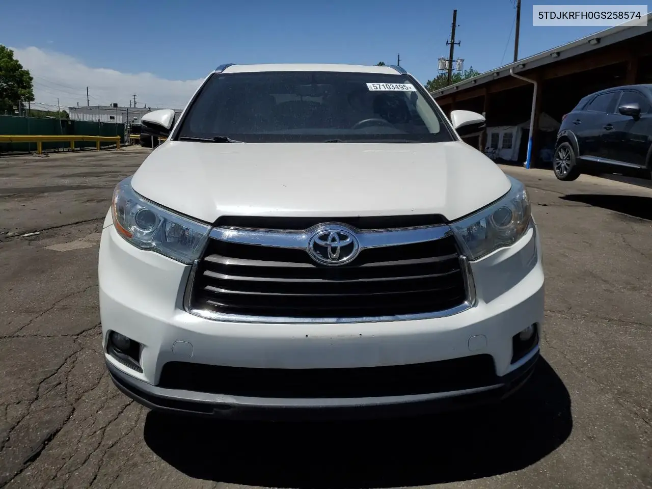 2016 Toyota Highlander Xle VIN: 5TDJKRFH0GS258574 Lot: 57103495
