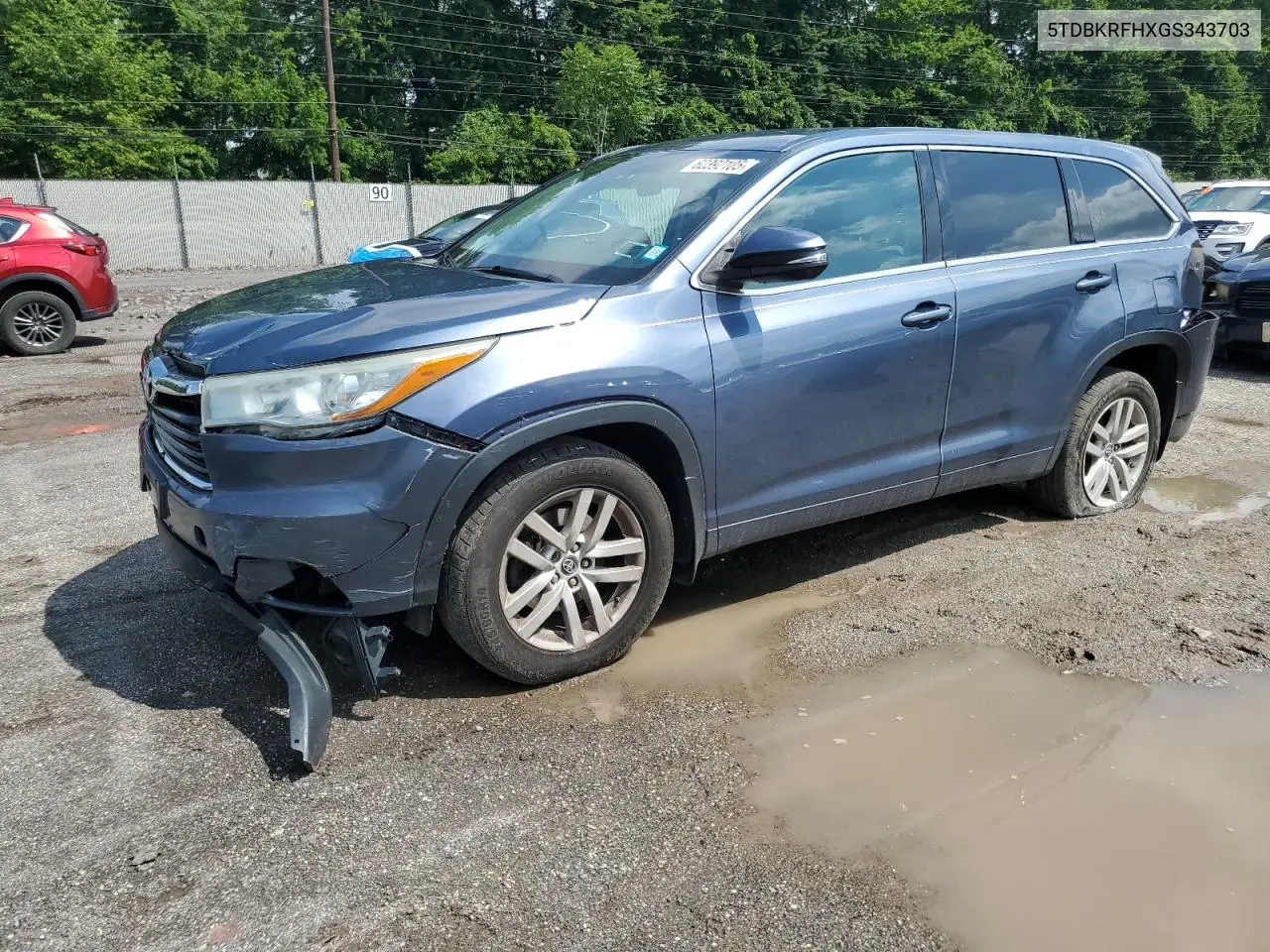 2016 Toyota Highlander Le VIN: 5TDBKRFHXGS343703 Lot: 62392105
