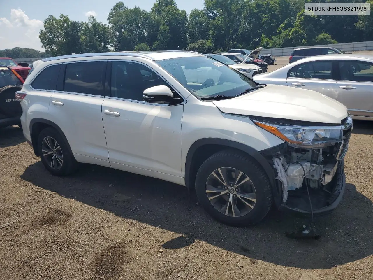 2016 Toyota Highlander Xle VIN: 5TDJKRFH6GS321998 Lot: 62785245