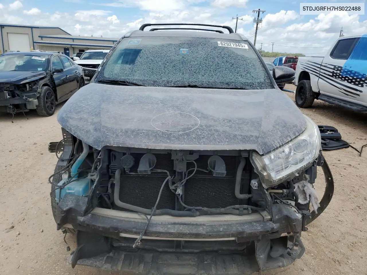 2017 Toyota Highlander Hybrid VIN: 5TDJGRFH7HS022488 Lot: 62921945
