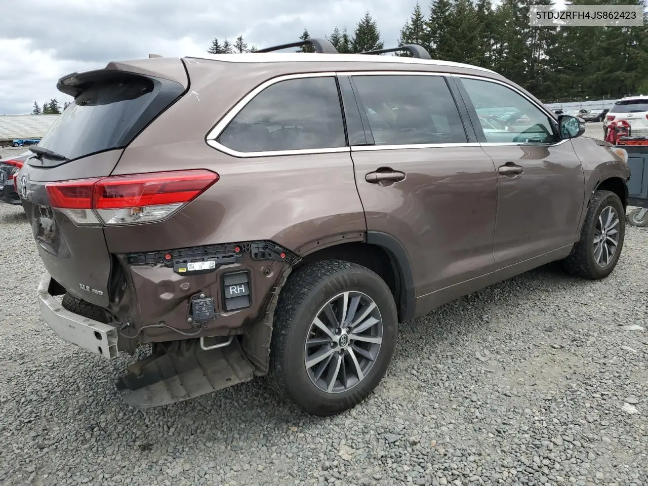 2018 Toyota Highlander Se VIN: 5TDJZRFH4JS862423 Lot: 56852735