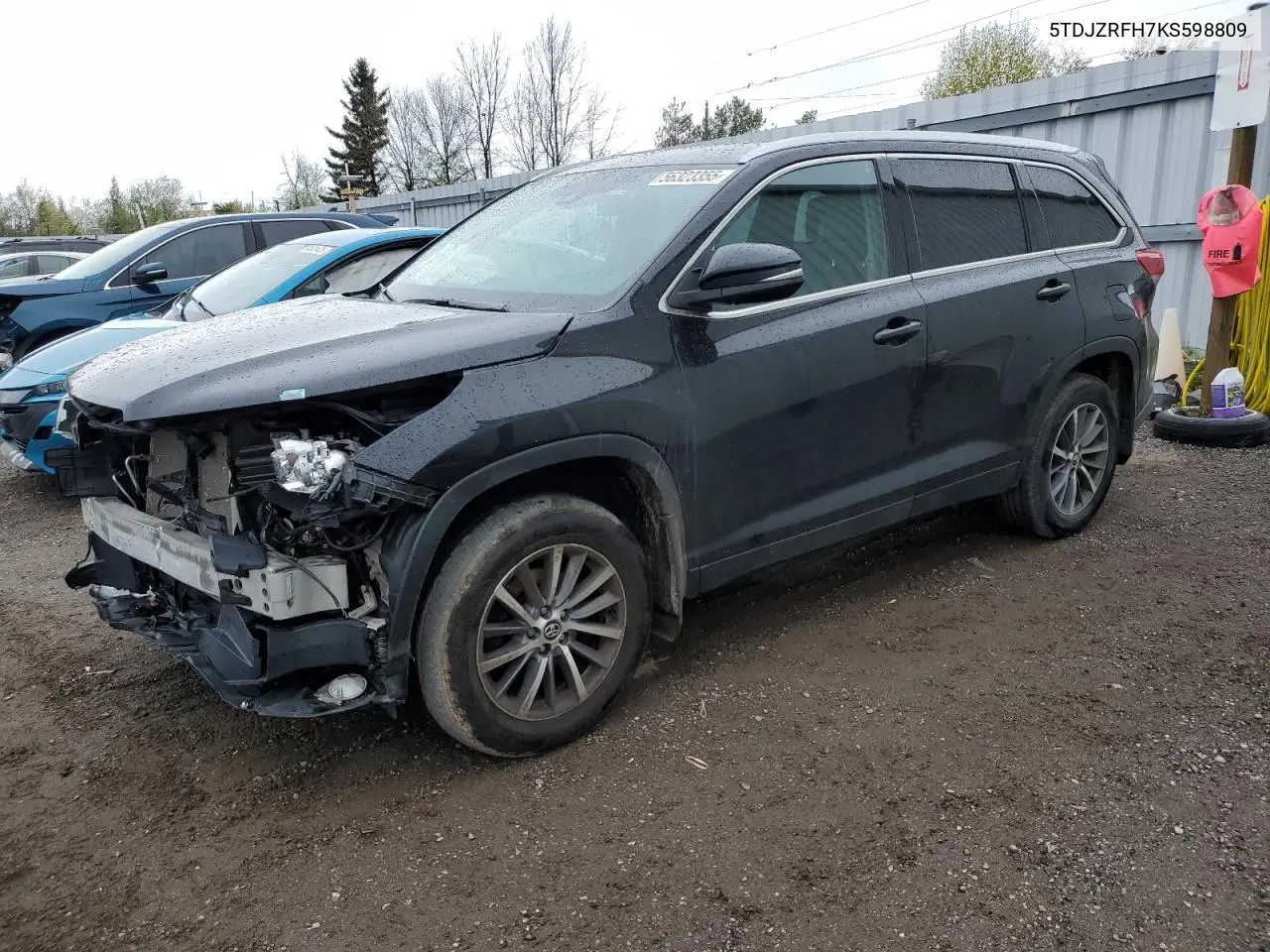 2019 Toyota Highlander Se VIN: 5TDJZRFH7KS598809 Lot: 56323355