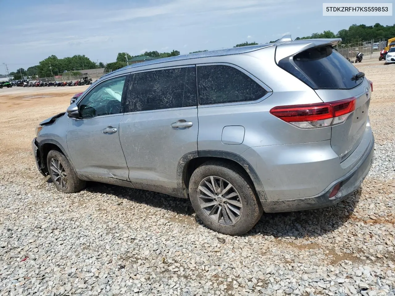 2019 Toyota Highlander Se VIN: 5TDKZRFH7KS559853 Lot: 57116675