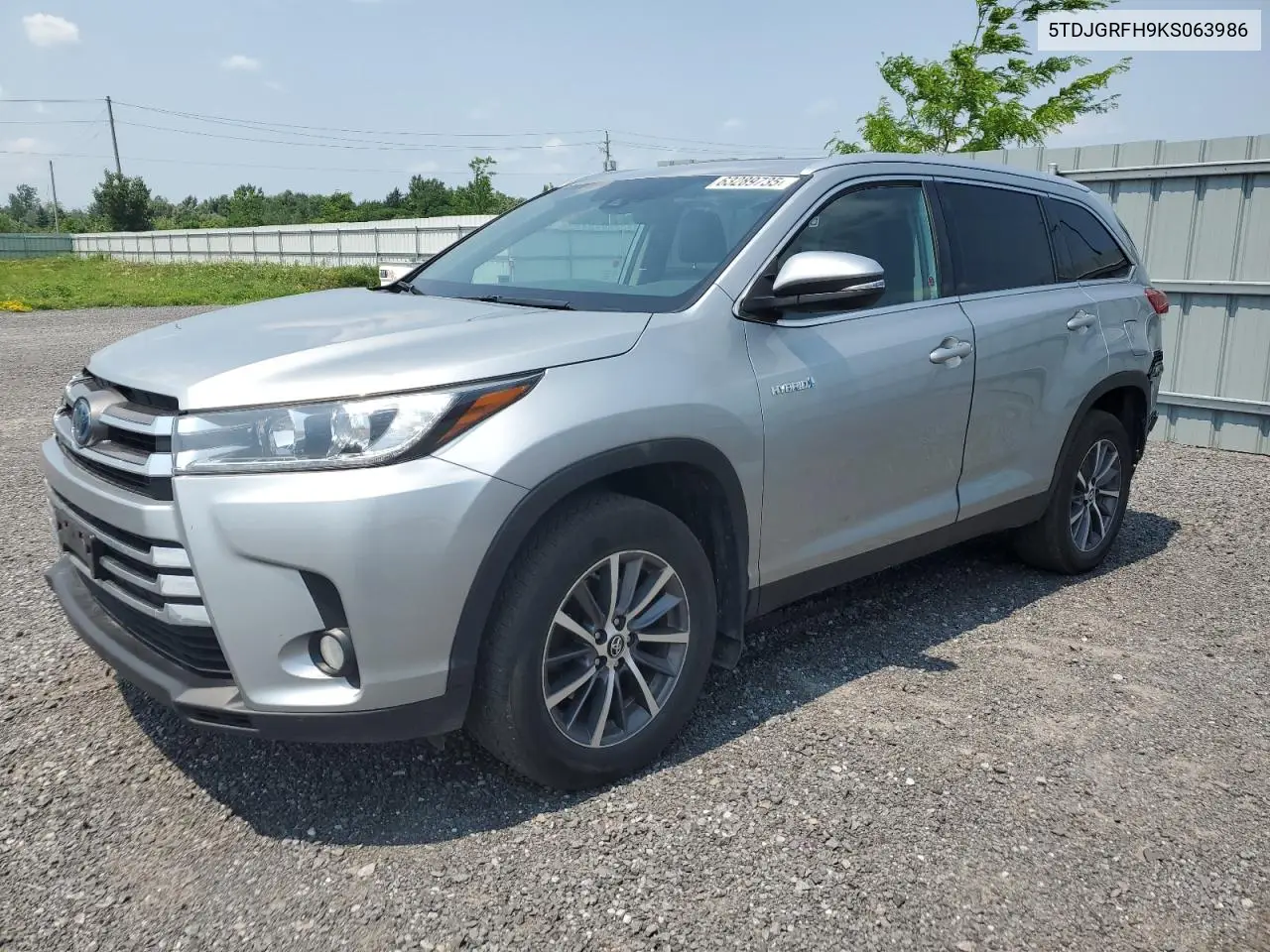 2019 Toyota Highlander Hybrid VIN: 5TDJGRFH9KS063986 Lot: 63289735