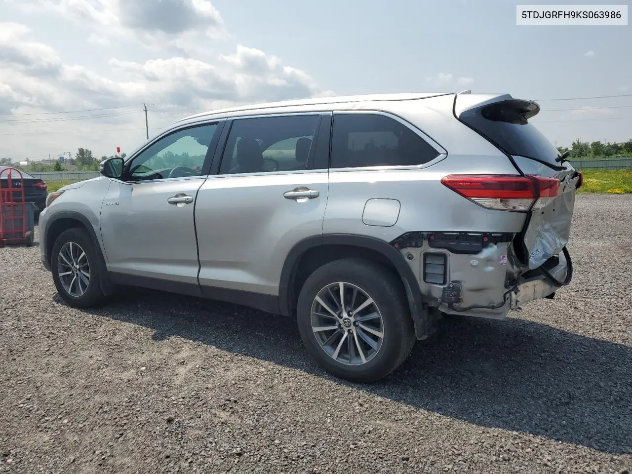 2019 Toyota Highlander Hybrid VIN: 5TDJGRFH9KS063986 Lot: 63289735