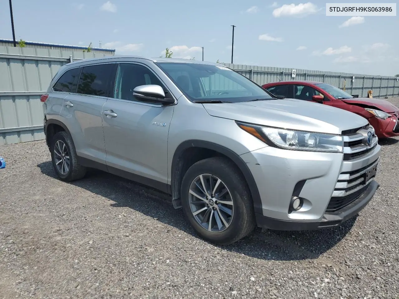 2019 Toyota Highlander Hybrid VIN: 5TDJGRFH9KS063986 Lot: 63289735