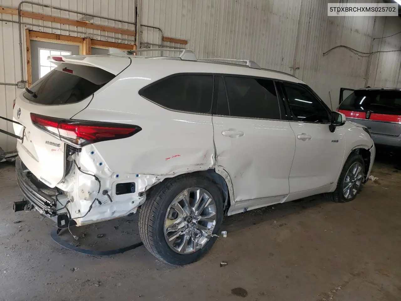 2021 Toyota Highlander Hybrid Limited VIN: 5TDXBRCHXMS025702 Lot: 53231575