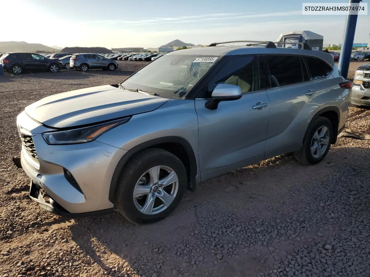 2021 Toyota Highlander L VIN: 5TDZZRAH3MS074974 Lot: 57108895