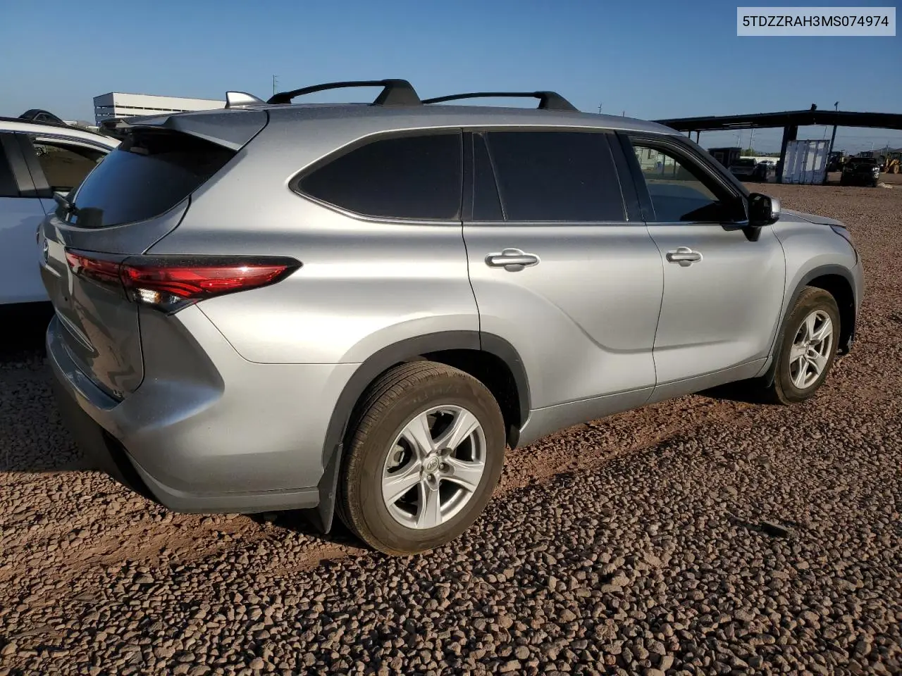 2021 Toyota Highlander L VIN: 5TDZZRAH3MS074974 Lot: 57108895