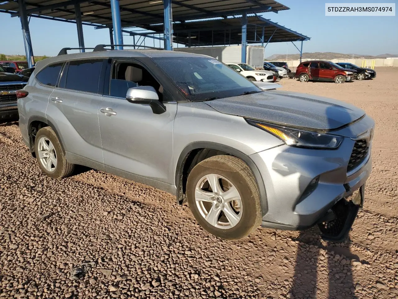 2021 Toyota Highlander L VIN: 5TDZZRAH3MS074974 Lot: 57108895