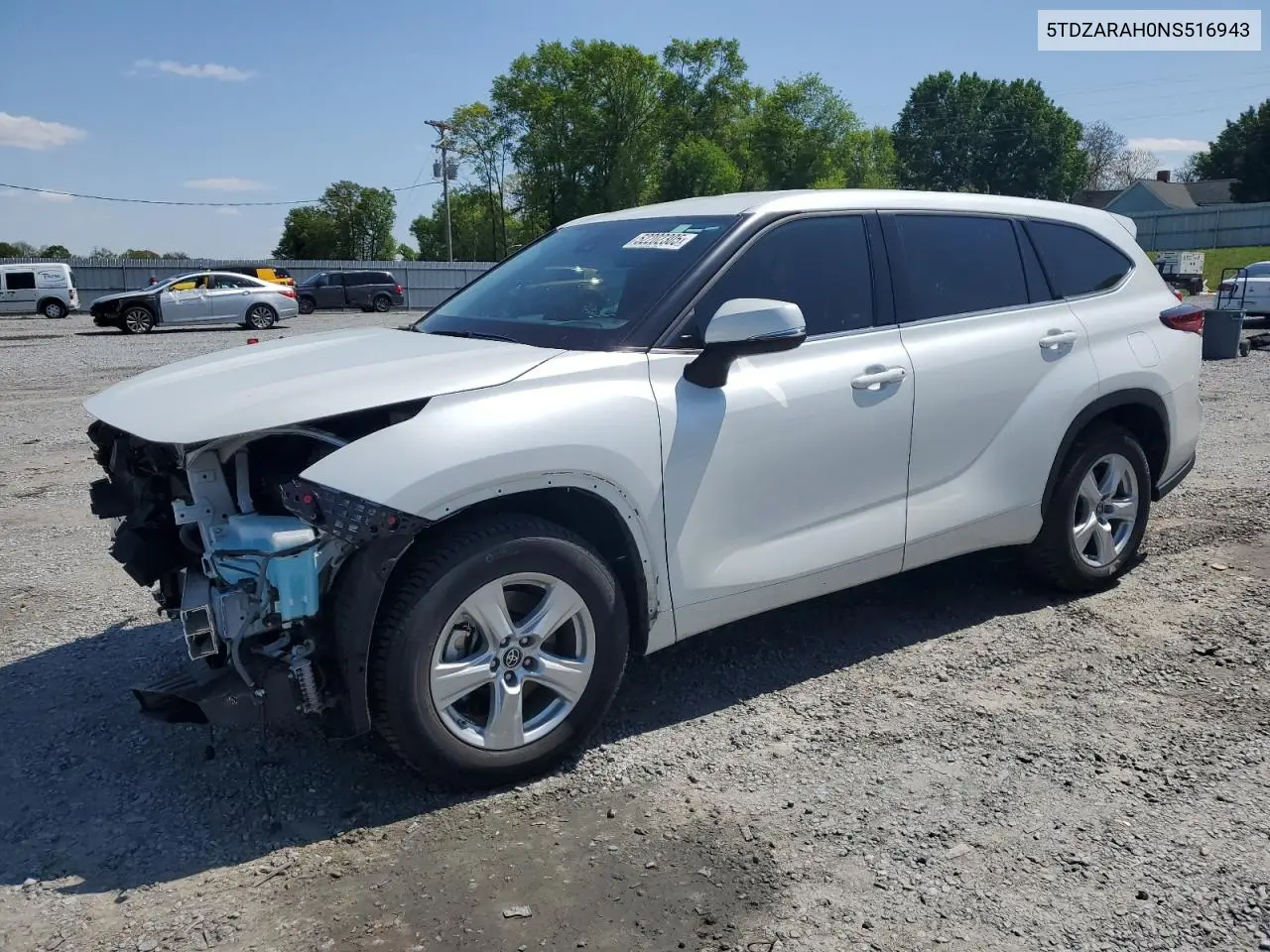 2022 Toyota Highlander Hybrid Le VIN: 5TDZARAH0NS516943 Lot: 52202305