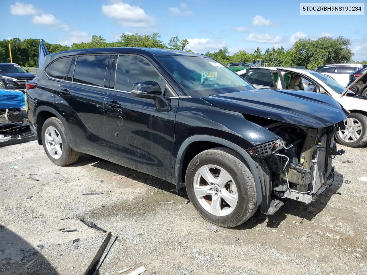 2022 Toyota Highlander L VIN: 5TDCZRBH9NS190234 Lot: 62581535