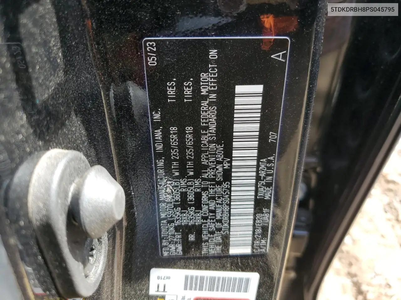 2023 Toyota Highlander L VIN: 5TDKDRBH8PS045795 Lot: 52554415