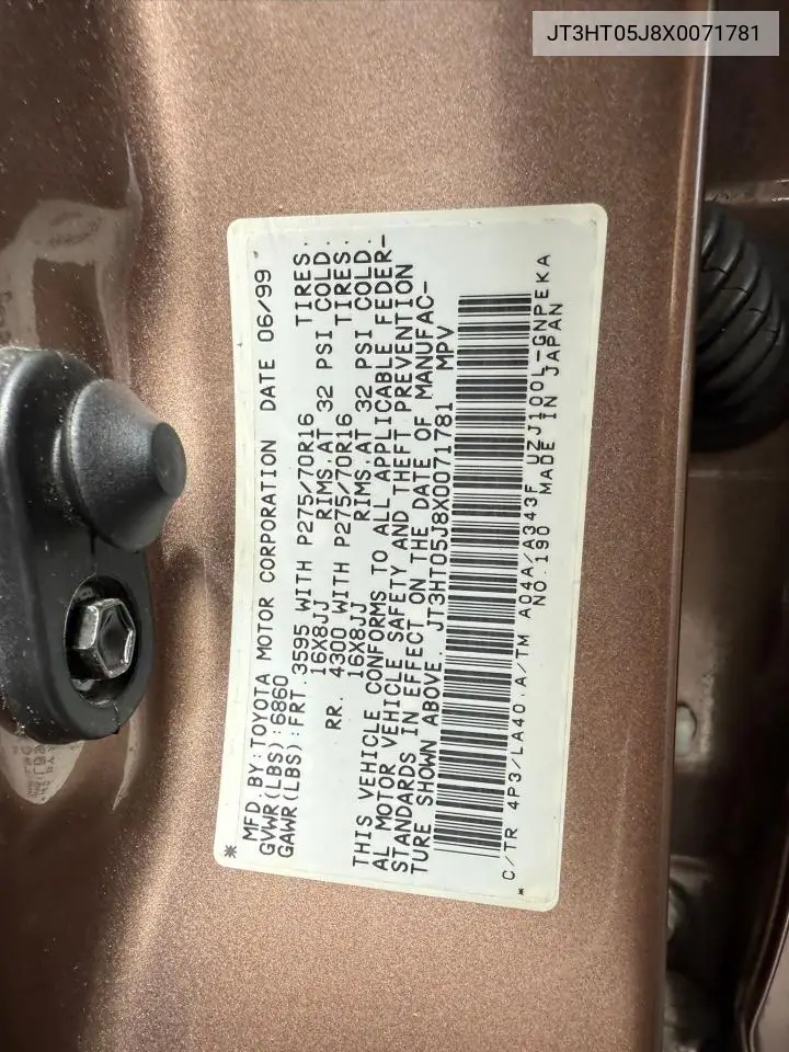 1999 Toyota Land Cruiser VIN: JT3HT05J8X0071781 Lot: 63498575
