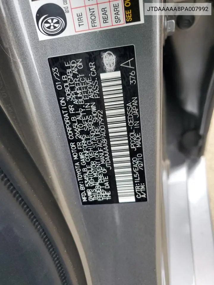 2023 Toyota Mirai Xle VIN: JTDAAAAA8PA007992 Lot: 53920685
