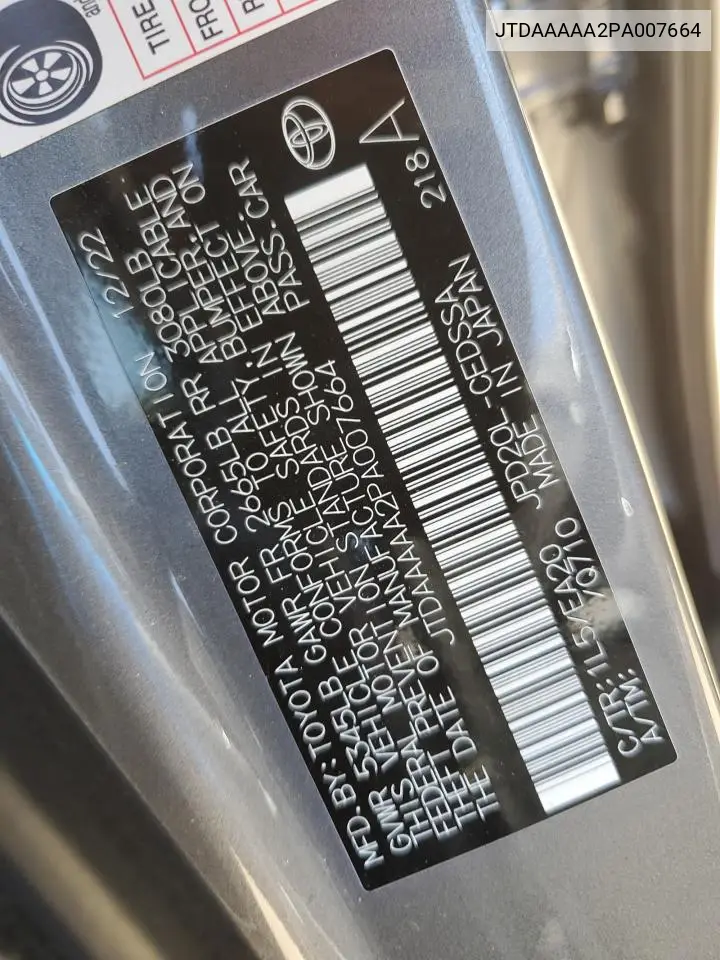 2023 Toyota Mirai Xle VIN: JTDAAAAA2PA007664 Lot: 58827355