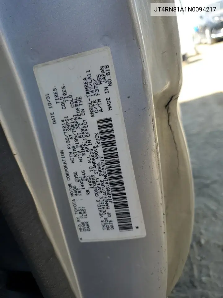 1992 Toyota Pickup 1/2 Ton Short Wheelbase VIN: JT4RN81A1N0094217 Lot: 56062545