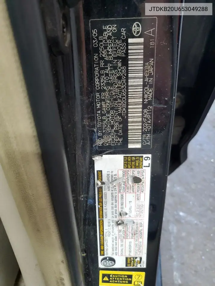 2005 Toyota Prius VIN: JTDKB20U653049288 Lot: 62559195