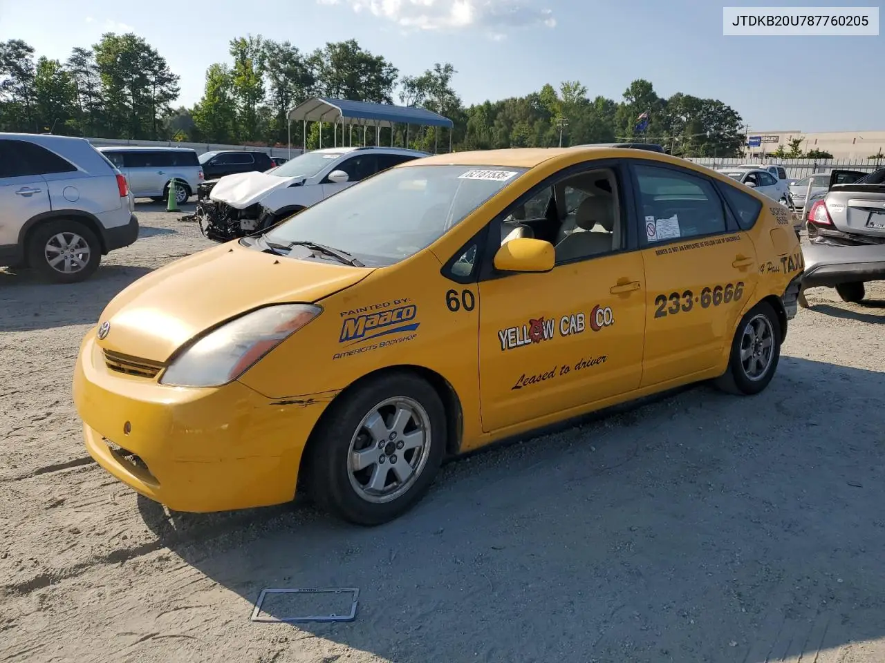 2008 Toyota Prius VIN: JTDKB20U787760205 Lot: 62181535