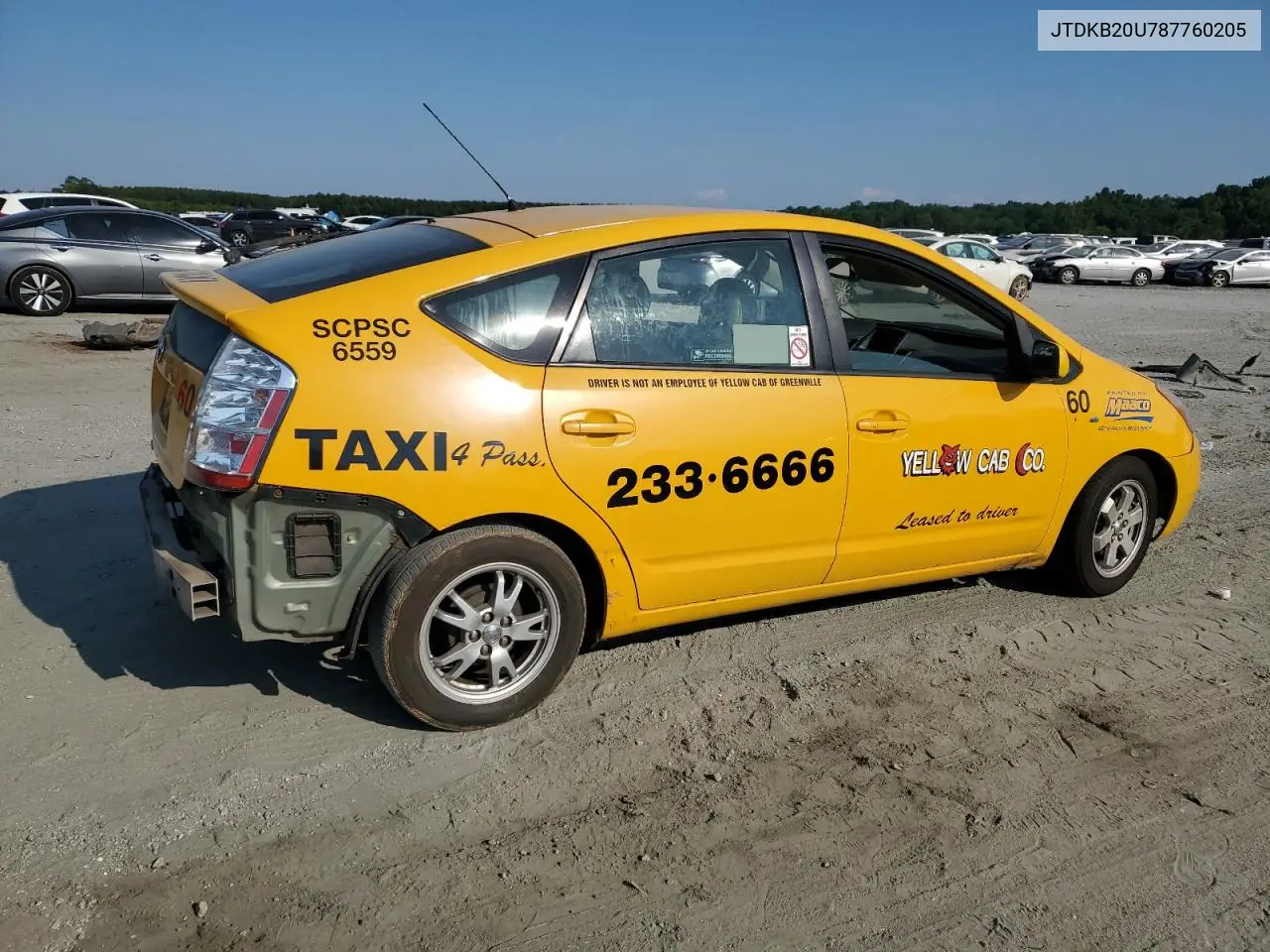 2008 Toyota Prius VIN: JTDKB20U787760205 Lot: 62181535