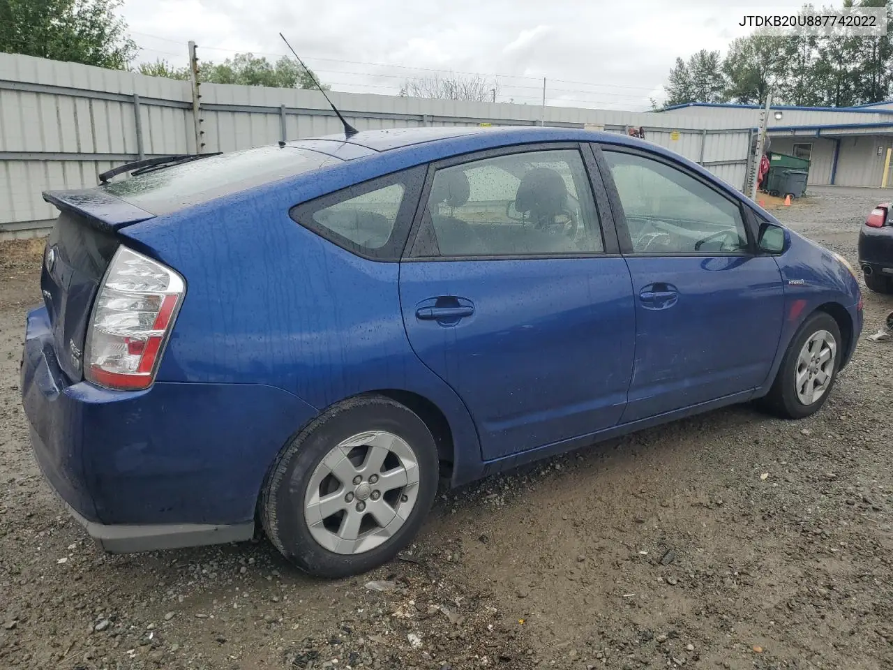 2008 Toyota Prius VIN: JTDKB20U887742022 Lot: 62902505